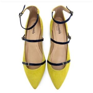 BALLERETTE • Leonine Made In Italy Suede Ballet Flats Blue Straps Includes Box